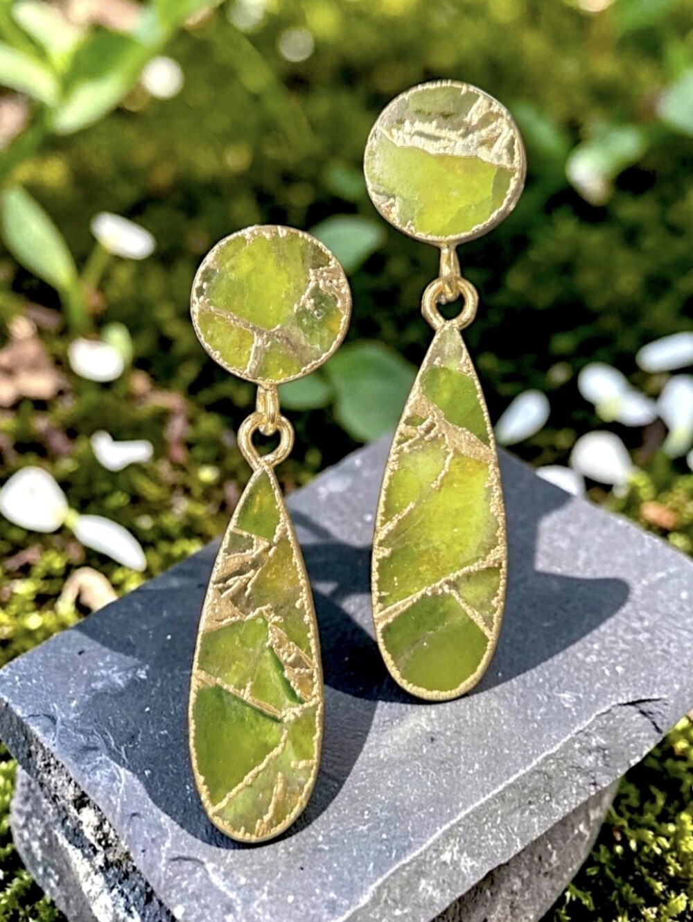 18k Gold Plated Artisan Mohave Green Turquoise Dangle Earrings